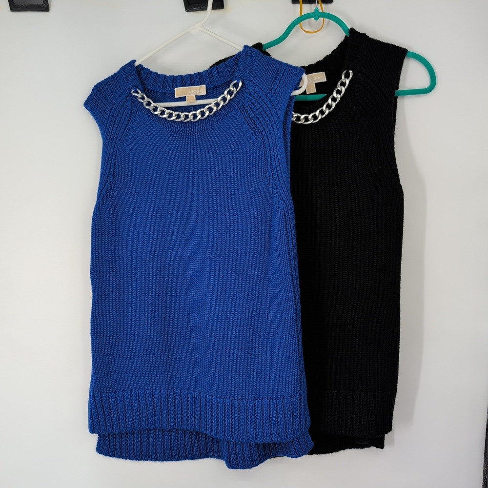 Michael Kors Sleeveless Chain Neck Sweater Vest Set Royal Blue Black M MF76NFC81